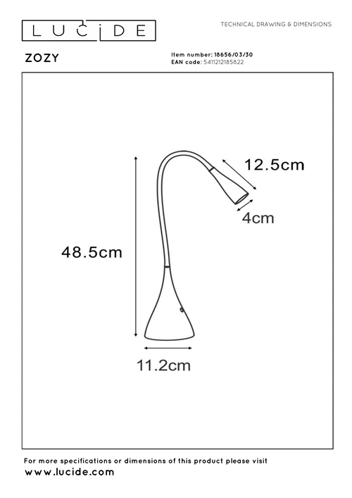 Lucide ZOZY - Schreibtischlampe - LED 3 StepDim - 1x4W 3000K - Schwarz - technisch